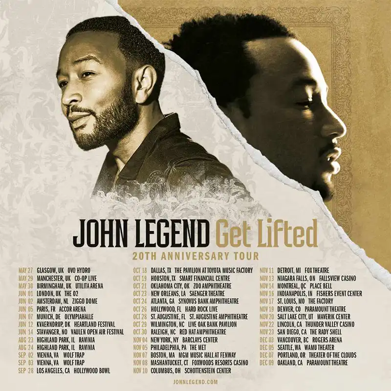 John Legend anuncia turnê mundial de 20 anos do álbum "Get Lifted"