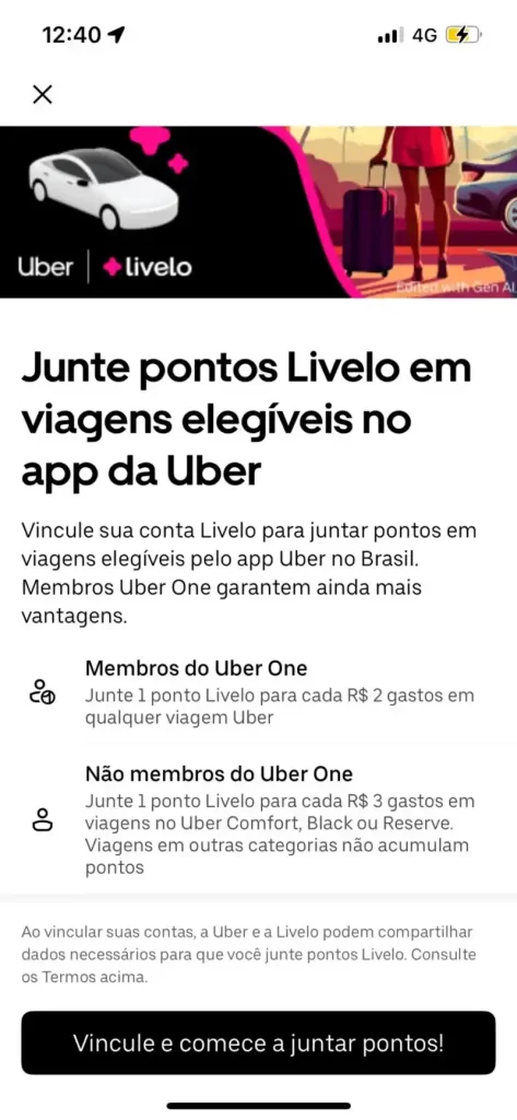 Integração entre Uber e Livelo começa a valer e usuários já podem ganhar pontos em viagens
